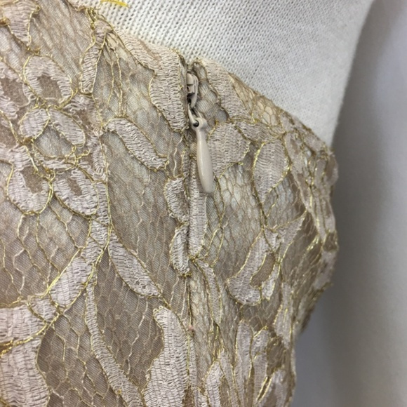 Ann Taylor Gold Lace Sweetheart Neckline Dress 6 - Picture 8 of 8